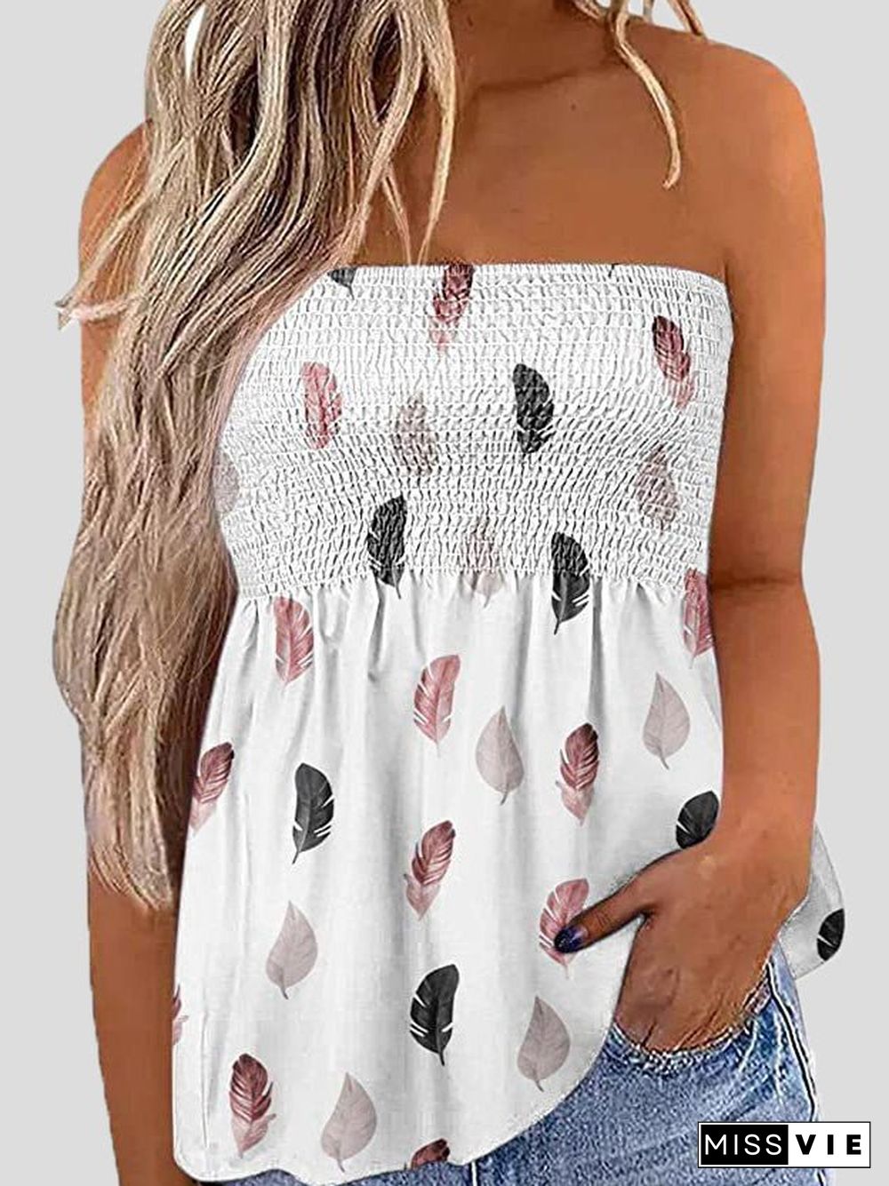 Women'S Tank Tops Printed Stretch Crinkled Sleeveless Tank Top