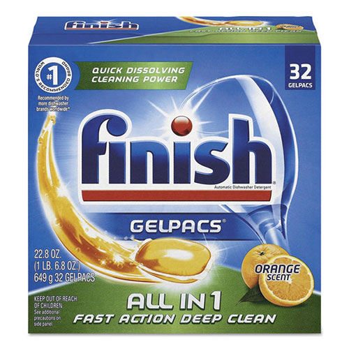 Reckitt Benckiser Finishandreg; Dish Detergent Gelpacs | Orange Scent， Box of 32 Gelpacs， 8 Boxes