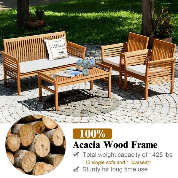 4 Pcs Outdoor Acacia Wood Sofa Furniture Set - 50.5