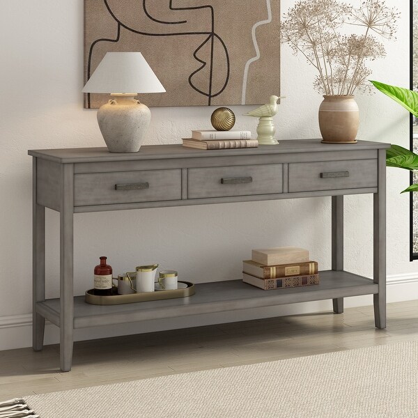 3-Drawer Console Table with 1 Shelf， Classic Entrance Storage Display Table for Entryway， Living Room， Hallway