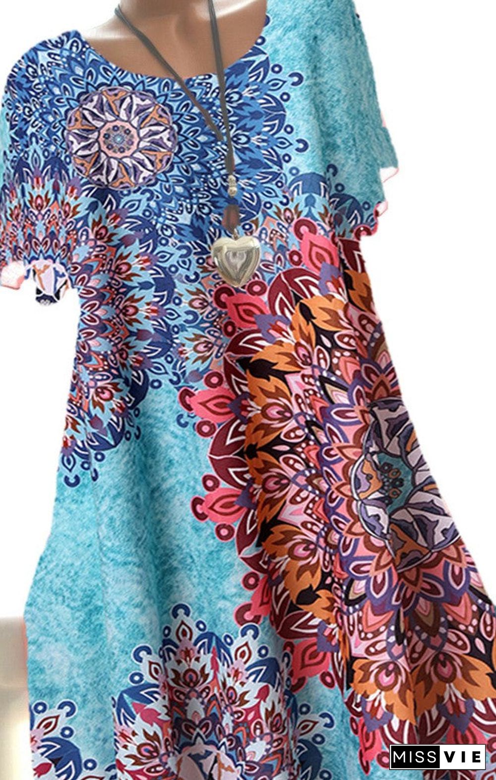 Women Short Sleeve Scoop Neck Floral Printed Midi Dress