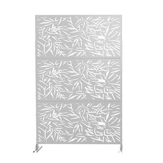 FENCY 76 in. H x 47.2 in. W Galvanized Metal Outdoor Privacy Screens Garden Fence Bamboo Leaf Pattern in White HD-A-GE04008