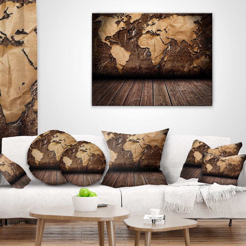 Designart 'Vintage Map with Wooden Floor' Contemporary Throw Pillow