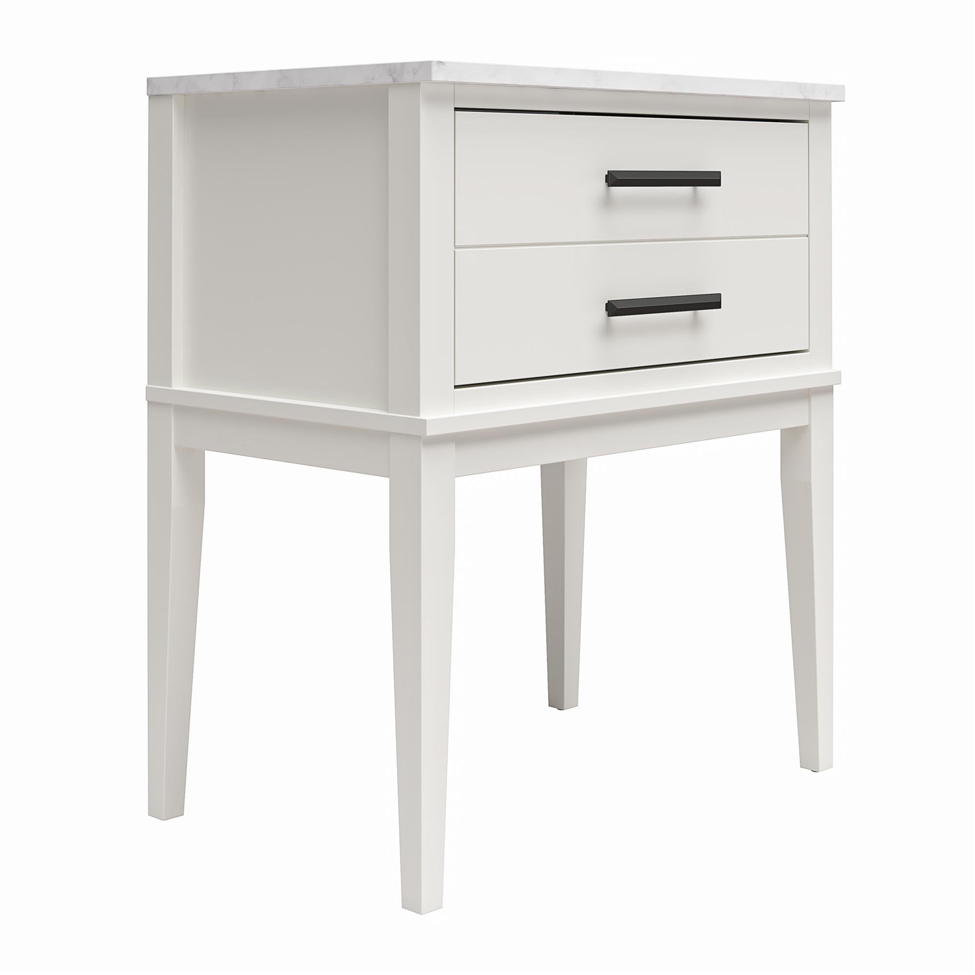 Ameriwood Home Amberleigh Nightstand, White w/ White Marble Top