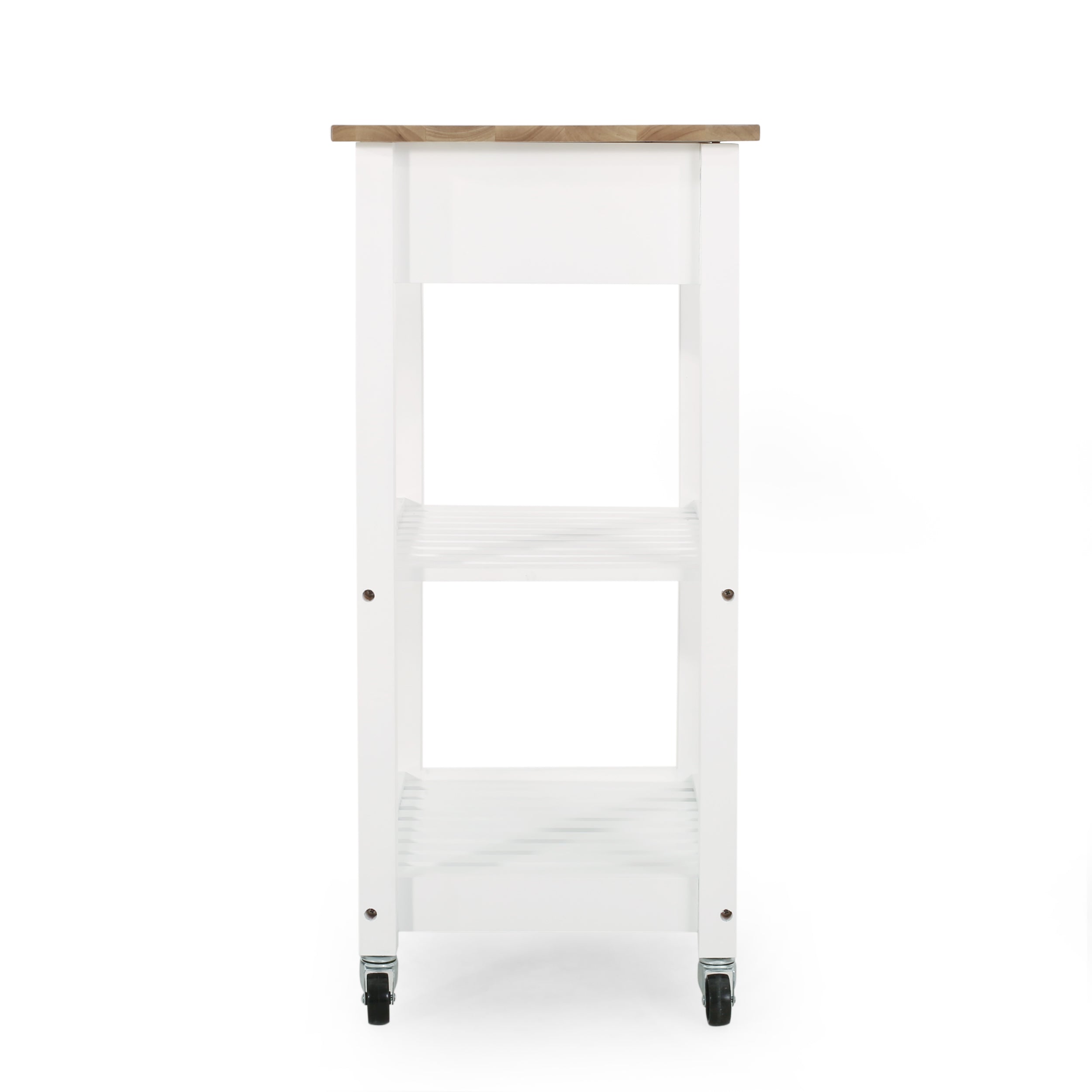 Noble House Treutlen Wood Kitchen Cart with Wheels， White and Natural