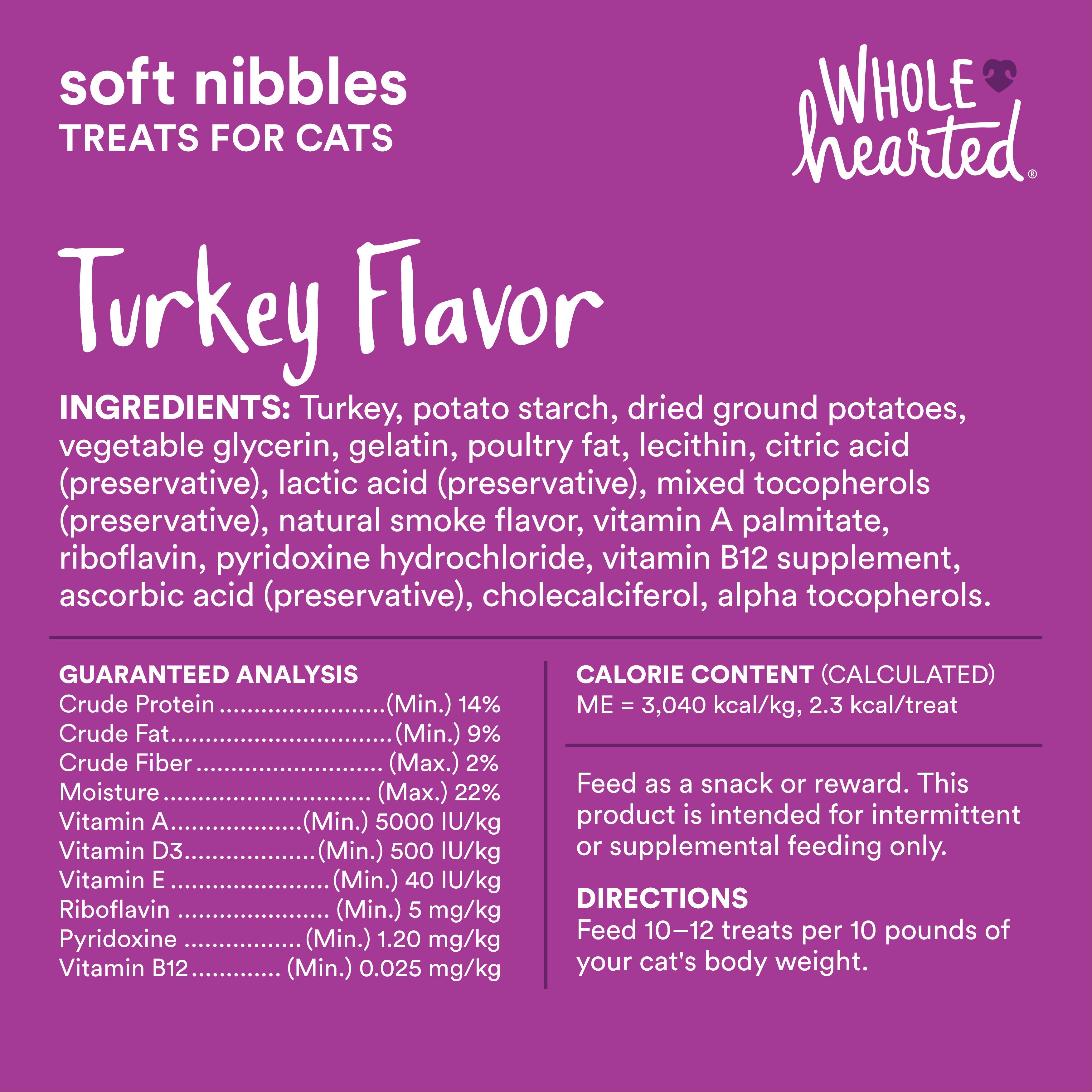 WHOLEHEARTED Savory amp; Tasty Soft Cat Treats - Turkey Recipe， 3 OZ