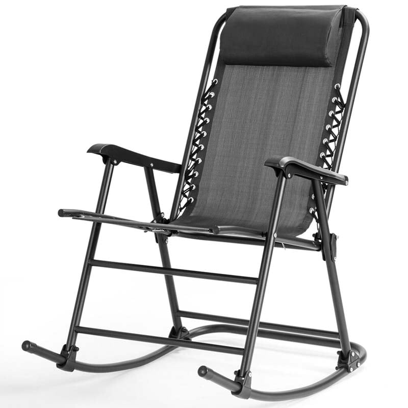 Patio Folding Zero Gravity Rocking Chair Outdoor Beach Camping Chair with Pillow & Armrests