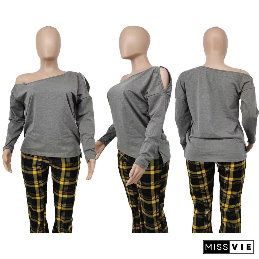 Solid Off Shoulder Long Sleeve Pullover T Shirt