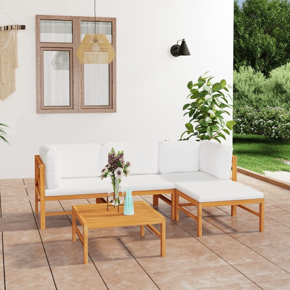 vidaXL 5 Piece Patio Lounge Set with Cream Cushions Solid Teak Wood   25\