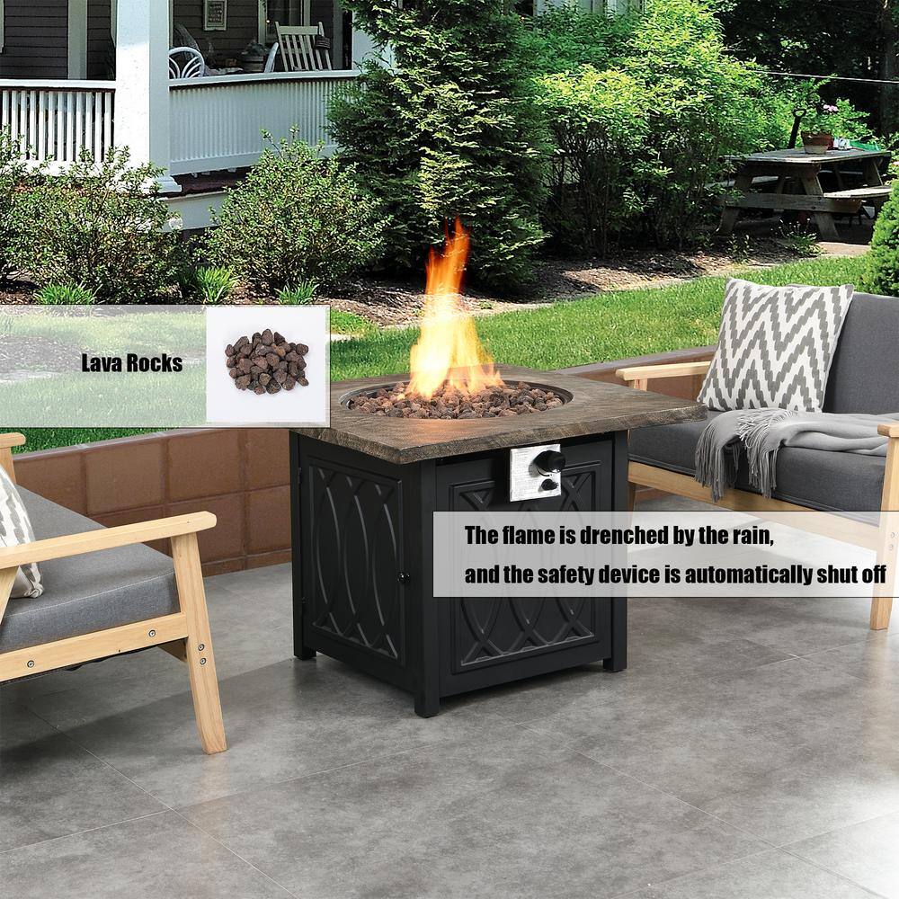 CASAINC 32 in. 50000 BTU Outdoor Square Metal Gas Propane Fire Pit with Lava Rocks and Lid CR-FP02