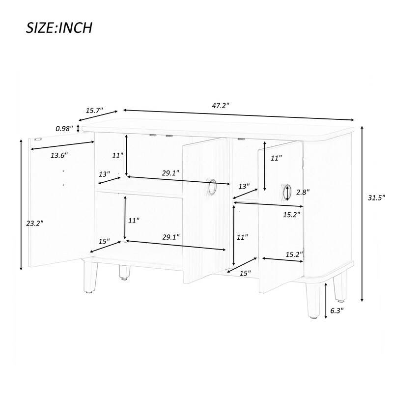 Modern Storage Cabinet with 3 Doors and Adjustable Shelves  Black