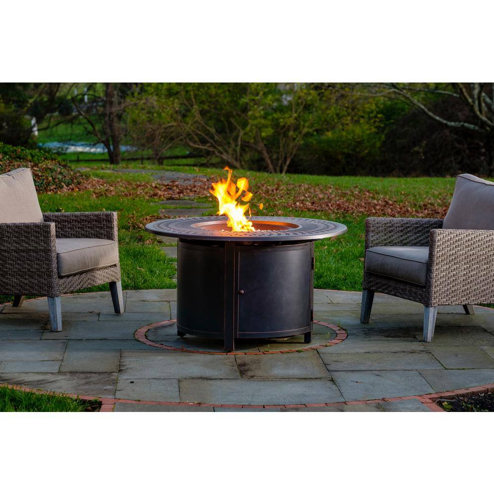 Alfresco Walden 44 in. Outdoor Round Cast Aluminum Gas Fire Pit in Topaz Bronze with Clear Glass Fire Beads 310-3005