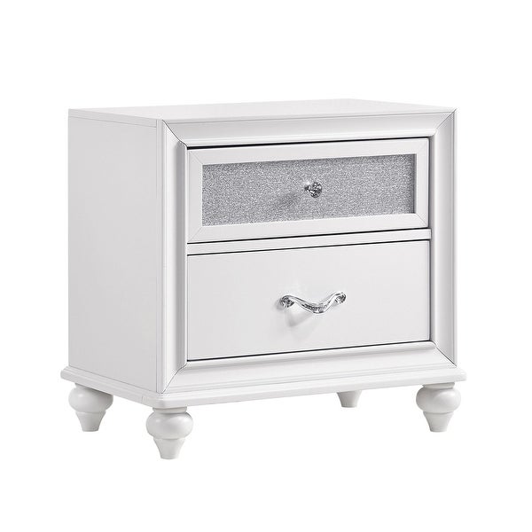 2 Drawers Nightstand With Acrylic Crystal Accent， Grey and White - - 34975299