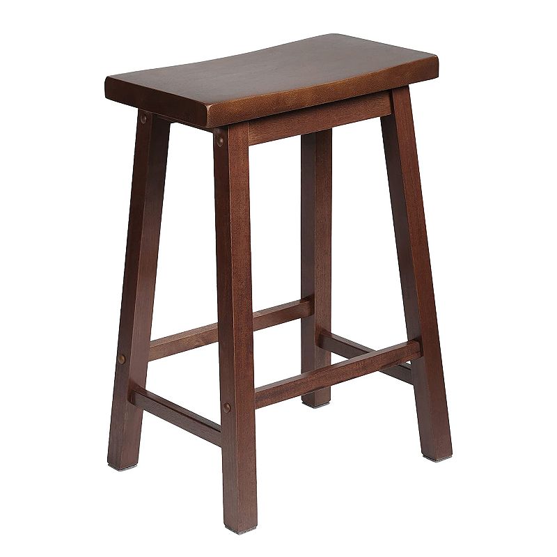 PJ Wood Classic Saddle-Seat 24 Inch Kitchen， Table， and Bar Counter Stool， Walnut (2 Pack)