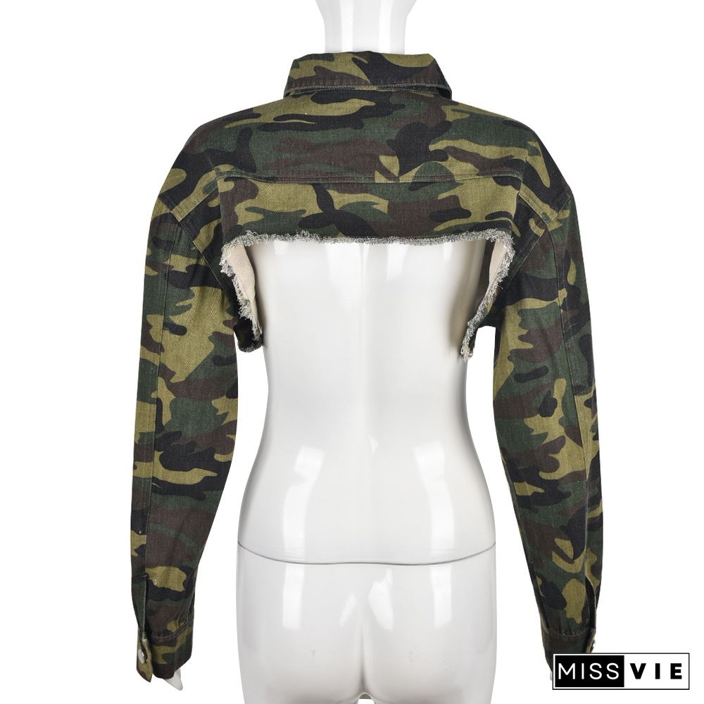 Y2K Streetwear Camouflage Denim Crop Top Jacket