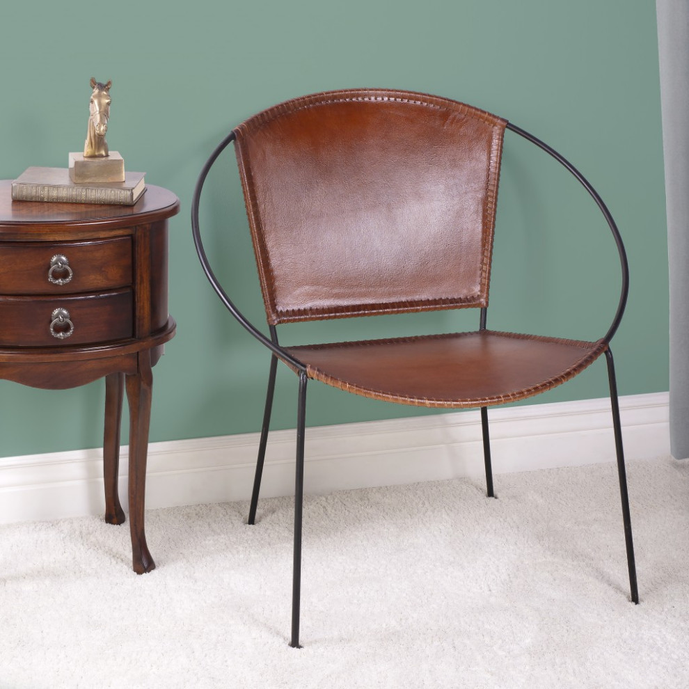 Modern Ring Shape Brown Leather Accent Chair   Industrial   Armchairs And Accent Chairs   by UStradeENT LLC  Houzz