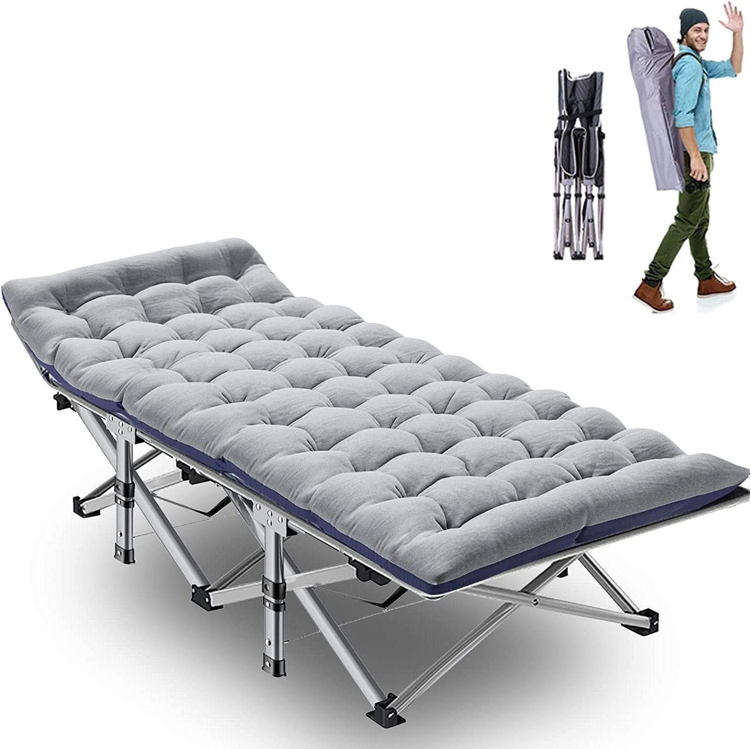 Slsy Folding Camping Cots with 2 Sided Mattress for Adults 800lbs, Heavy Duty 28" Wide Sleeping Cots, Portable Guest Bed with Carry Bag