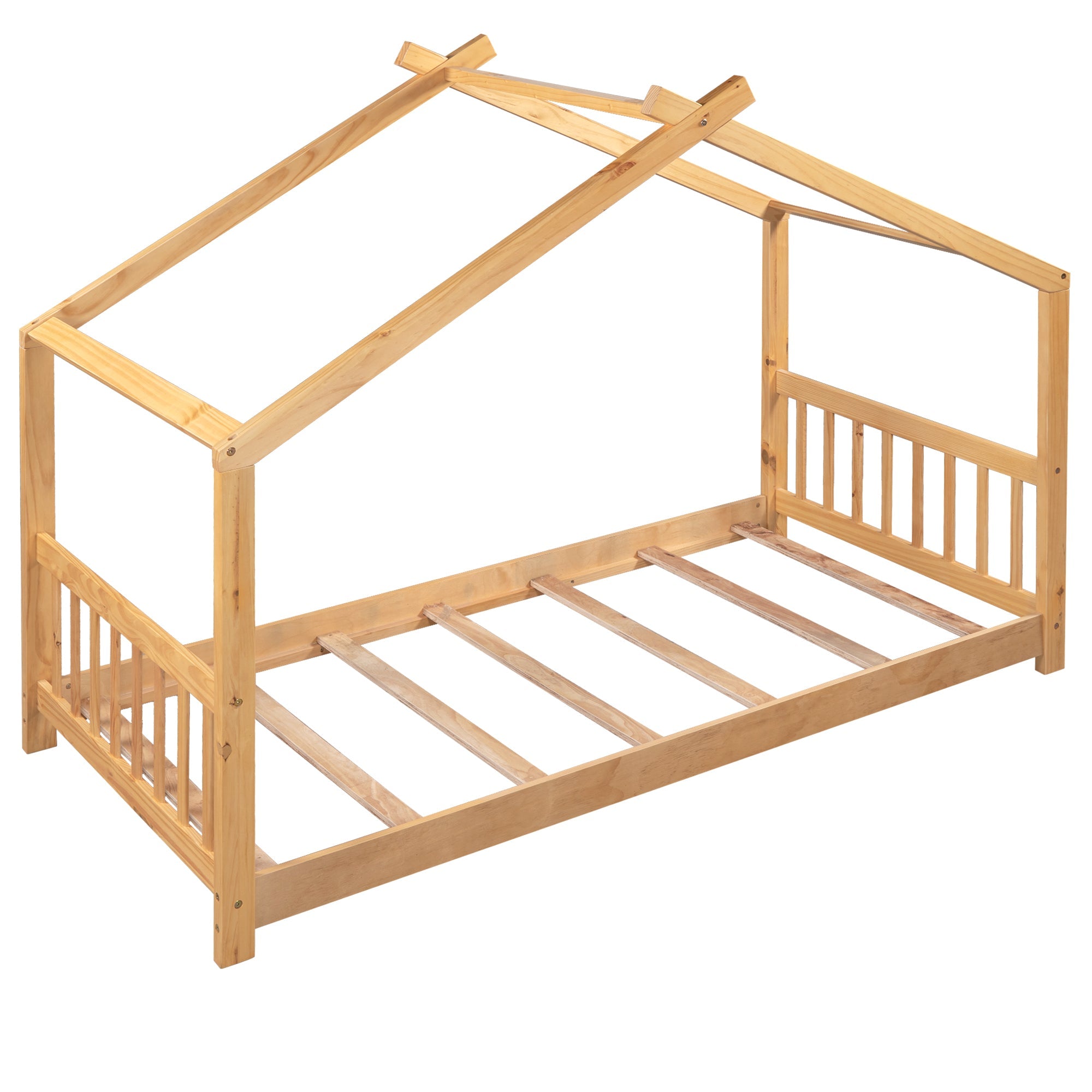 Euroco Wood House-Shaped Platform Bed for Kids, Wood Color