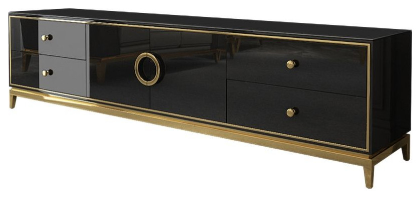 Tile Modern Black TV Stand with Drawers  ampDoors Gold Media Console for TVs   Contemporary   Entertainment Centers And Tv Stands   by Homary International Limited  Houzz