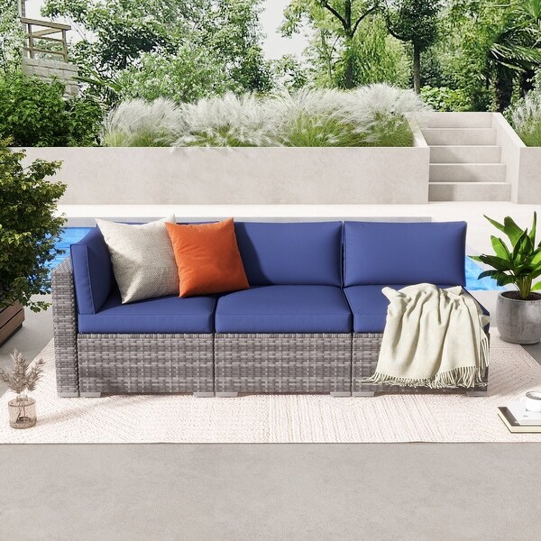 Outdoor 3 pcs Wicker Sectional Corner Sofa and Armless Sofa