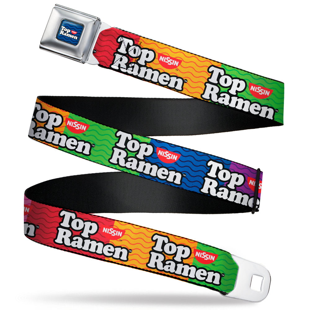 Nissin Foods Belt， Seatbelt Buckle Belt， Top Ramen Noodle Wave Blocks Multi Color Black White， 24 to 38 Inches