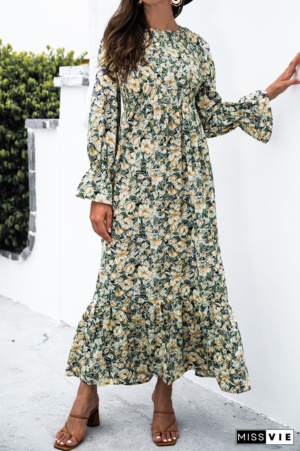 Floral Print Long Sleeve Dress Women Wholesale