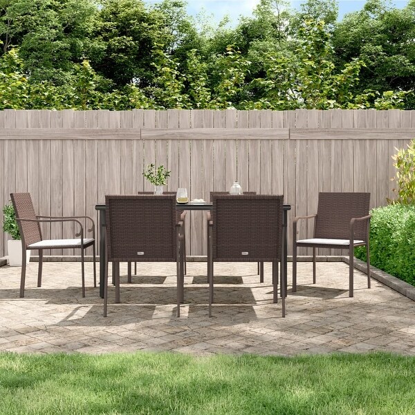 vidaXL Patio Dining Set Table and Chair with Cushions Poly Rattan and Steel