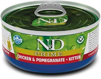 Farmina NandD Prime Chicken and Pomegranate Kitten Grain-Free Wet Cat Food， 2.46-oz can， case of 24