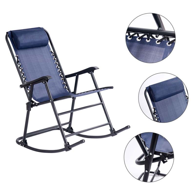 Patio Folding Zero Gravity Rocking Chair Outdoor Beach Camping Chair with Pillow & Armrests