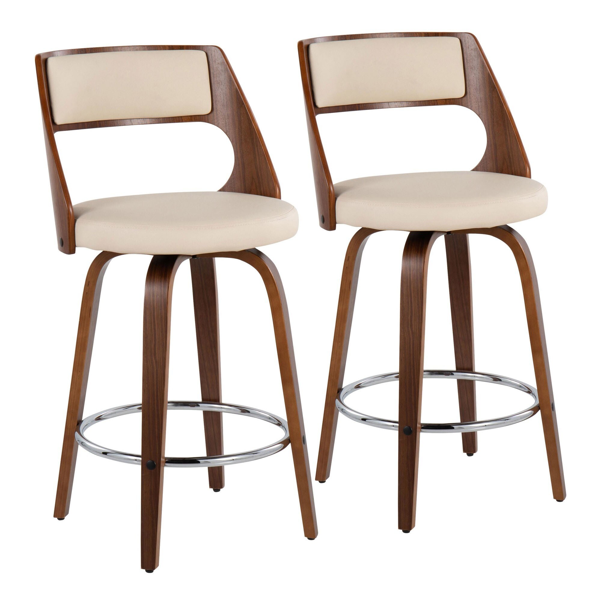 Cecina Counter Stool with Swivel in Walnut and Cream - Set of 2 - 20