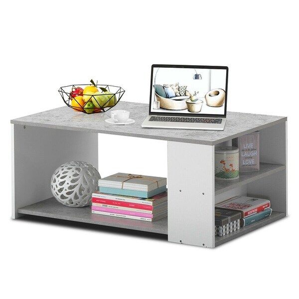 Coffee Table Sofa Side Table with Storage Shelves -Gray - 35