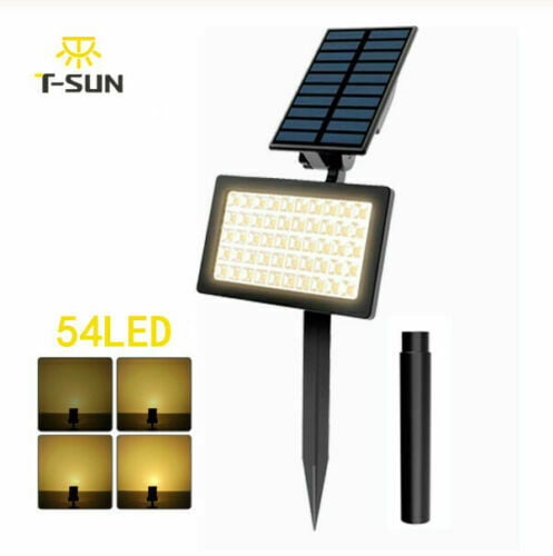 Solar Power 54LED Spot Lights Spotlights Outdoor Garden Landscape Walkway Wall Flood Lamp Waterproof IP65(Warm White)