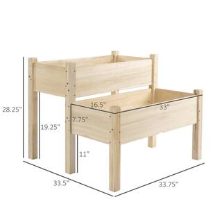 Outsunny 34 in. W x 34 in. D x 28 in. H Natural Wooden 2-Tier Raised Garden Bed 845-454