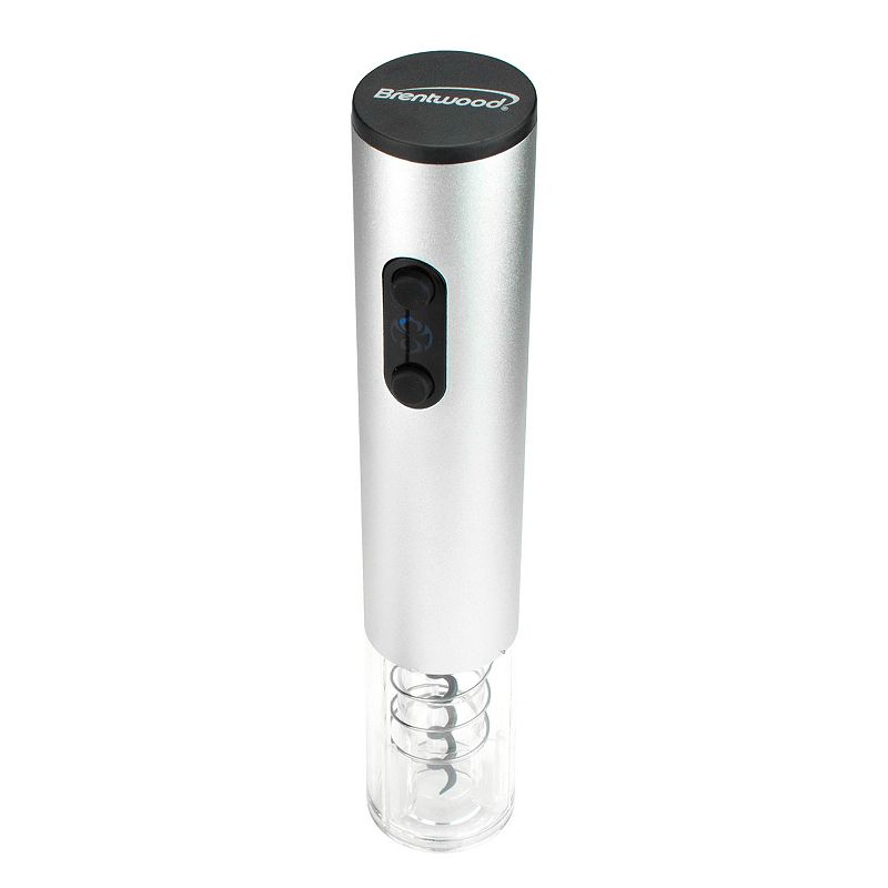 Brentwood Electric Wine Bottle Opener with Foil Cutter， Vacuum Stopper， and Aerator Pourer in Silver