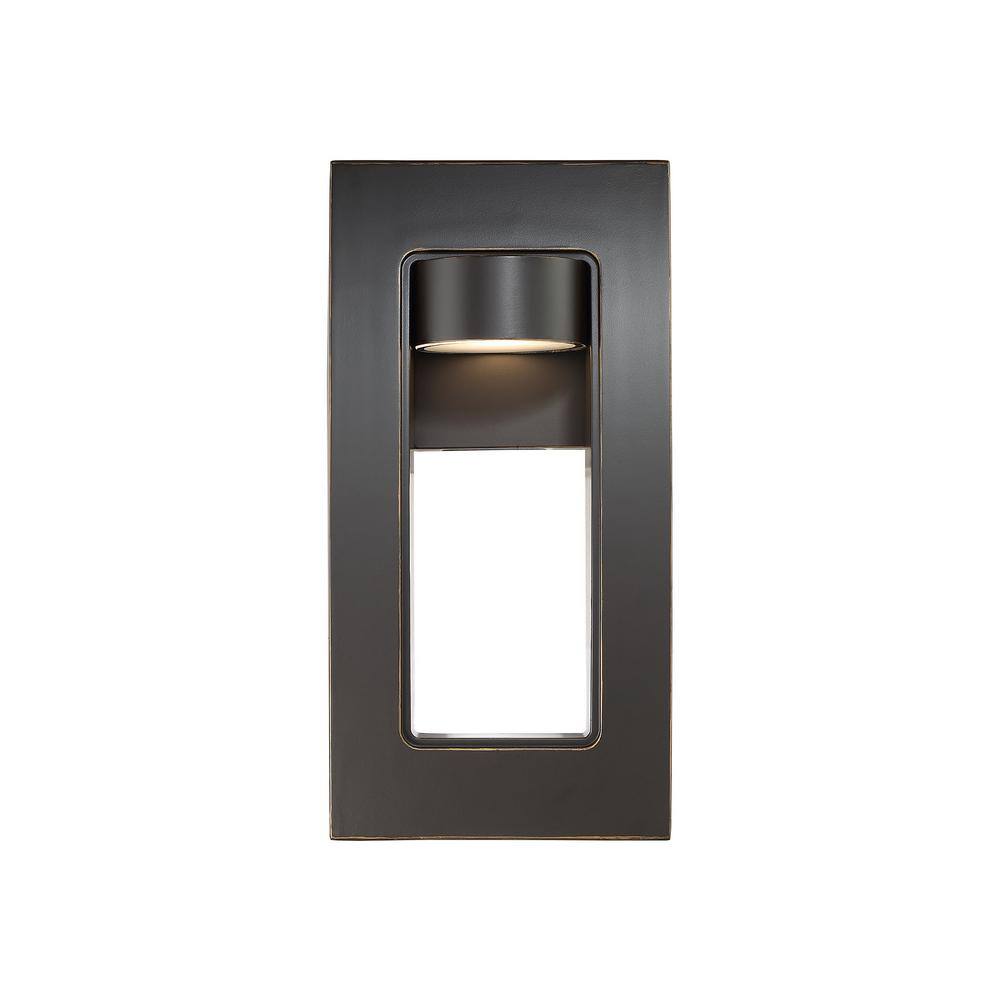 Home Decorators Collection Frolynn 1-Light Oil Rubbed Bronze with Gold Highlights Outdoor Integrated LED Wall Lantern Sconce with Etched Glass 23712