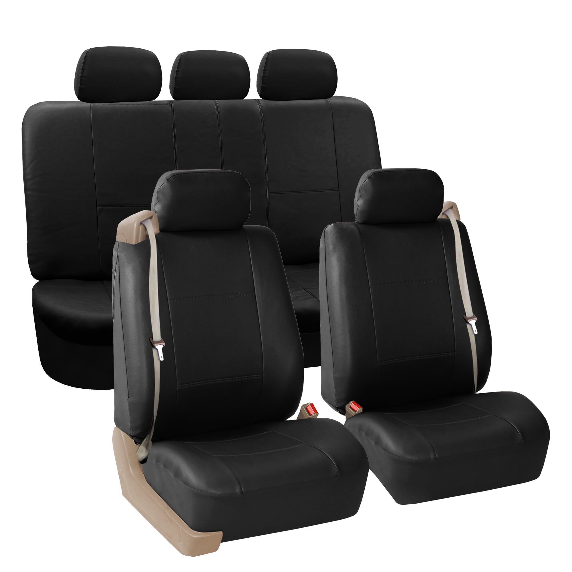 FH Group PU Leather Integrated Seatbelt Seat Seat Covers for Auto， Full Set - 4 Colors