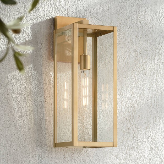 High Modern Outdoor Wall Light Fixture Mount Porch House Exterior Outside Edison Bulb Soft Gold Finish Clear Glass Shade