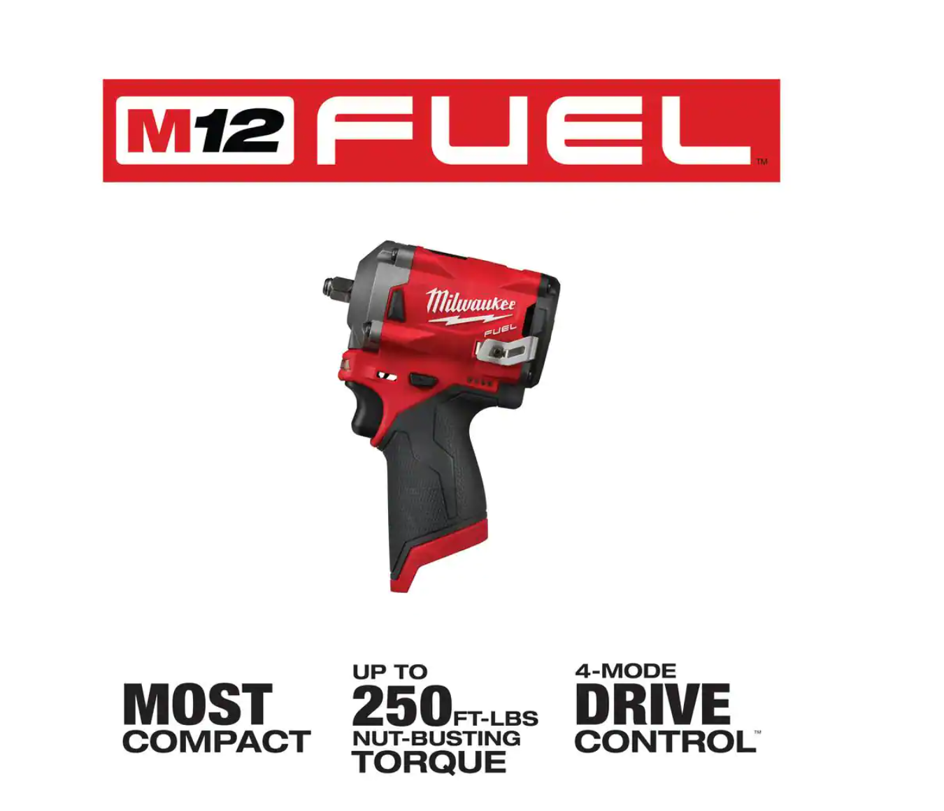 Milwaukee 2554-20-2564-20-2567-20 M12 FUEL 12V Li-Ion Brushless Cordless Stubby 3/8 in. Impact Wrench w/Right Angle Impact Wrench and High Speed Ratchet