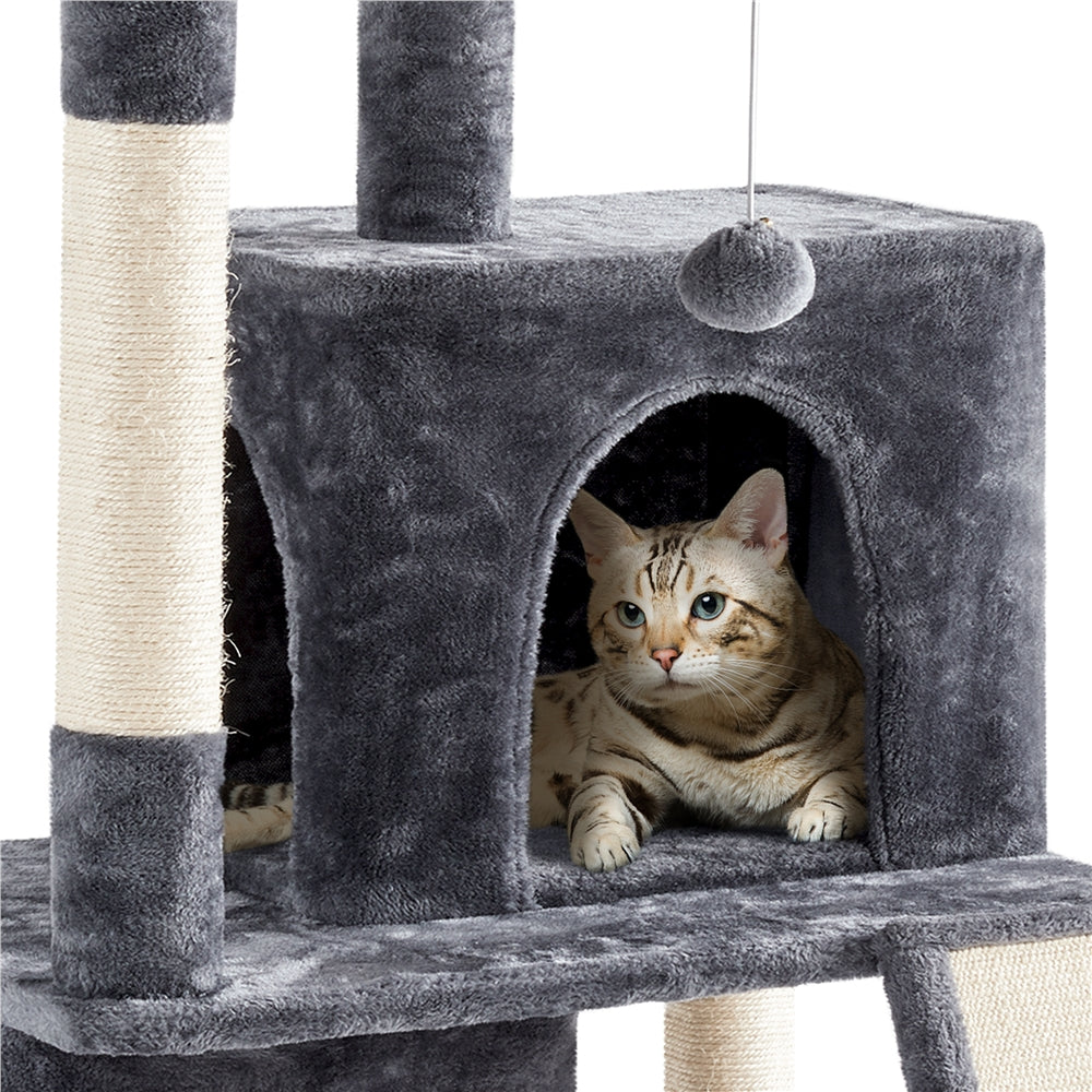 Topeakmart 42'' Double Condo Cat Tree Tower Scratching Posts， Dark Gray