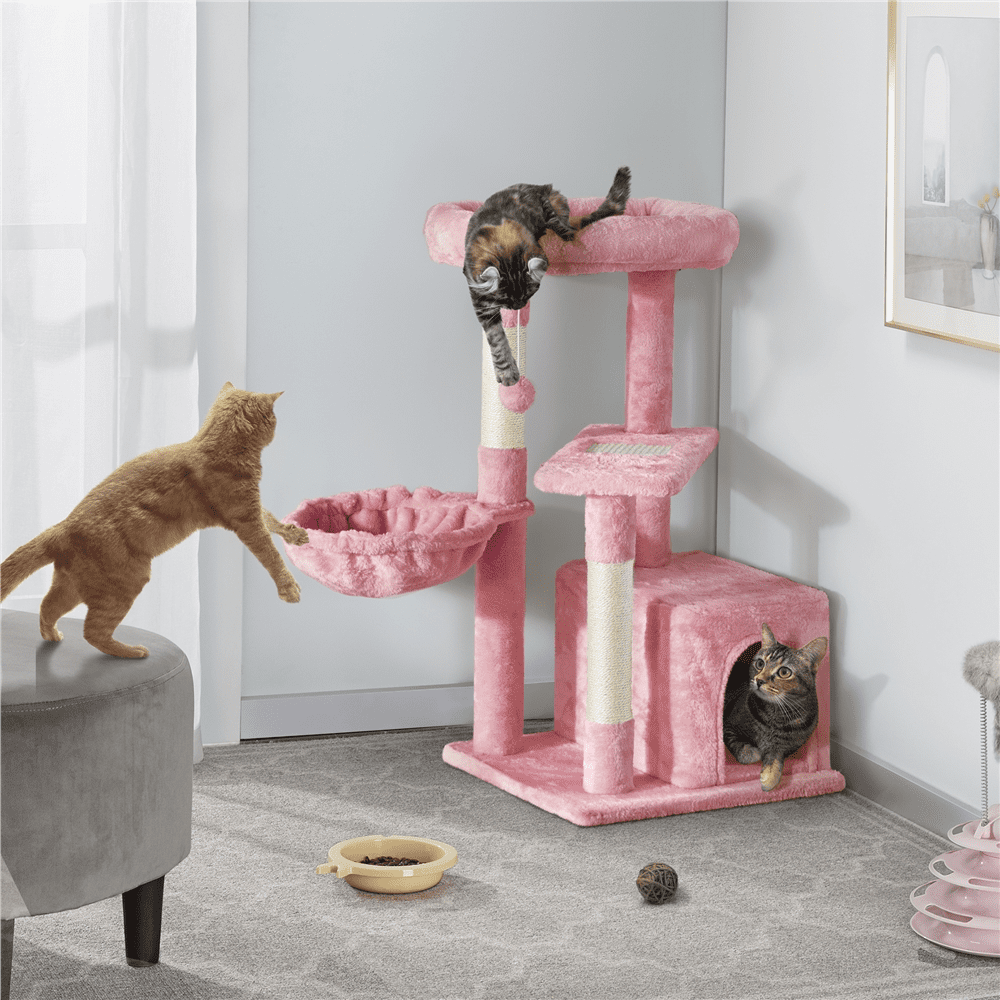 SmileMart 33" H Cat Tree Tower with Condo and Perches, Pink