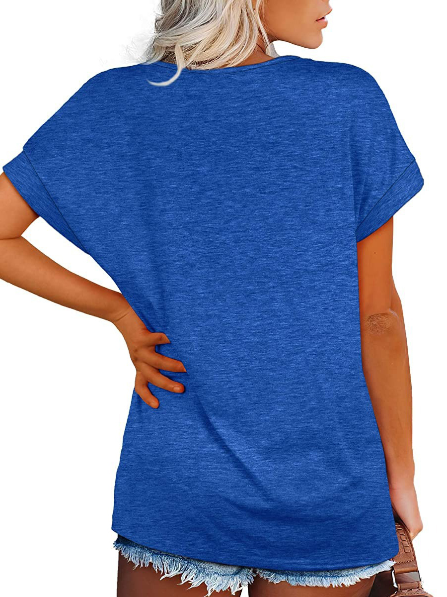 V-neck Casual Loose Solid Color Short-sleeved T-shirt