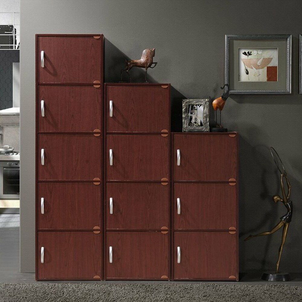 4 Door Multi Purpose Bookcase Slim Design Mahogany   52 x 63
