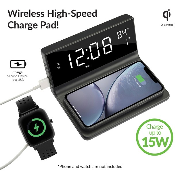 Supersonic Dual Alarm Clock With 2 in 1 Wireless Charging