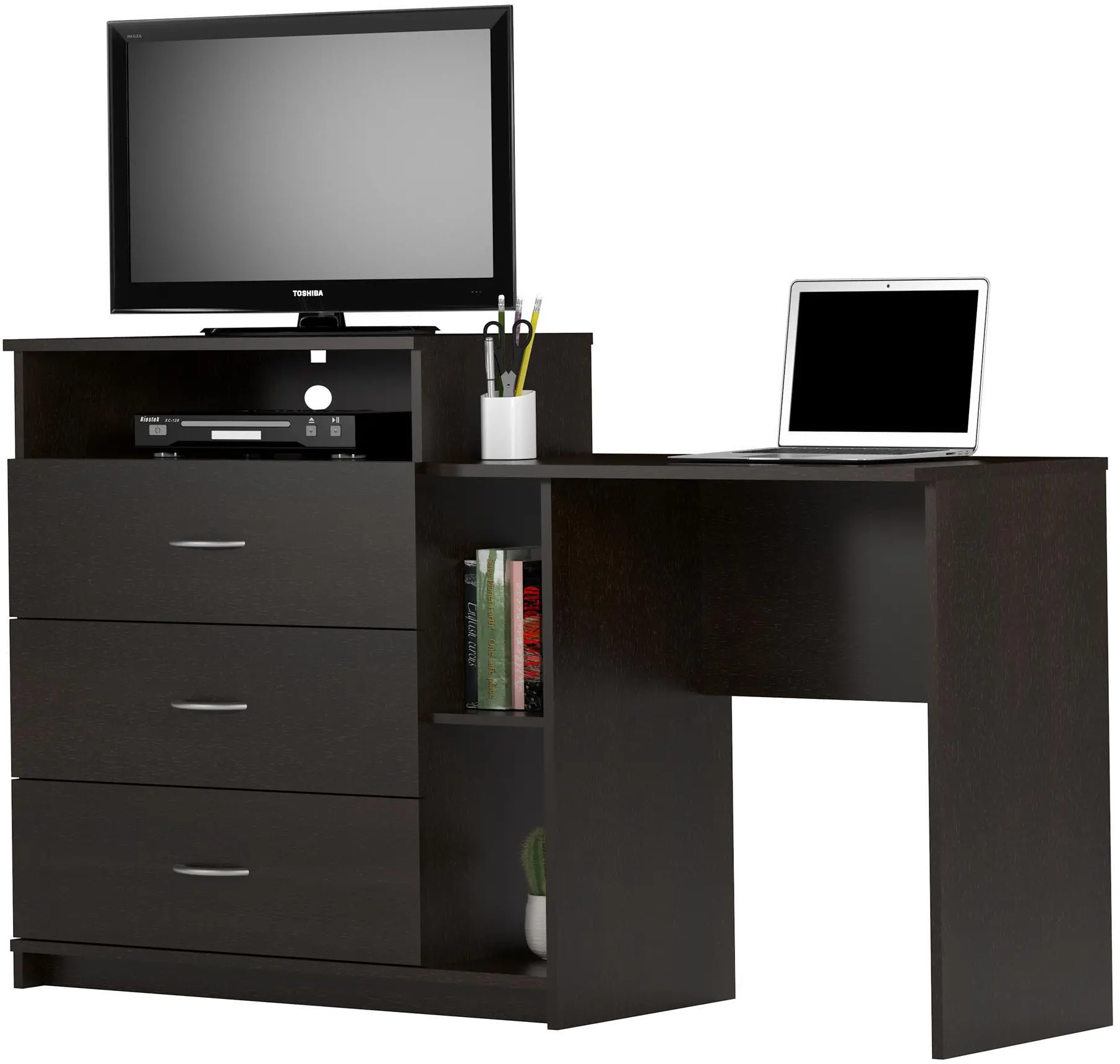 Rebel Transitional Espresso 3 in 1 Media Dresser and Desk Combo