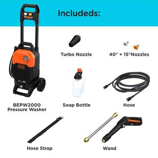 BLACK+DECKER 2000 PSI 1.2 GPM Cold Water Electric Pressure Washer with Integrated Wand and Hose Storage BEPW2000