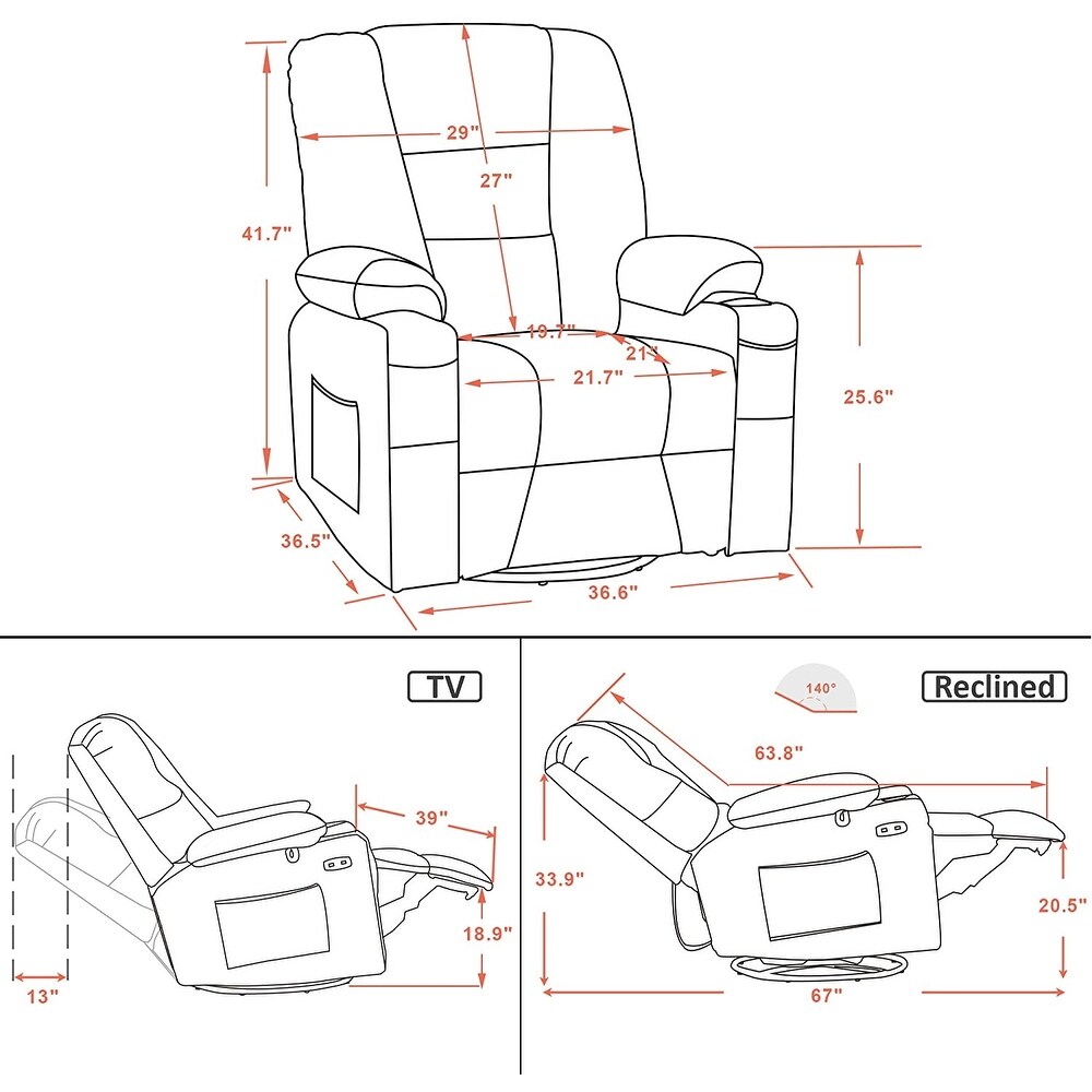 MCombo Manual Swivel Glider Rocker Recliner Chair with Massage  Faux Leather 8036