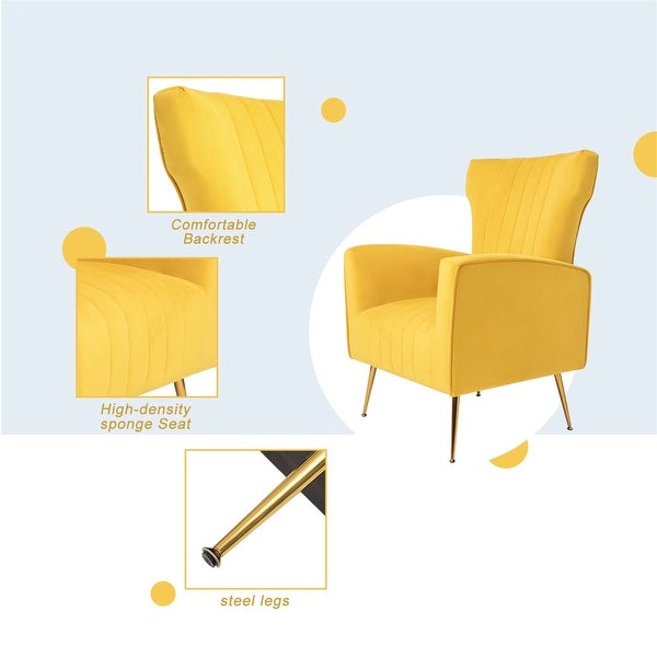 Modern Wingback Accent Lounge Arm Chair Velvet Chair with Gold Metal Legs Upholstered Single Sofa Chair for Living Room Bedroom