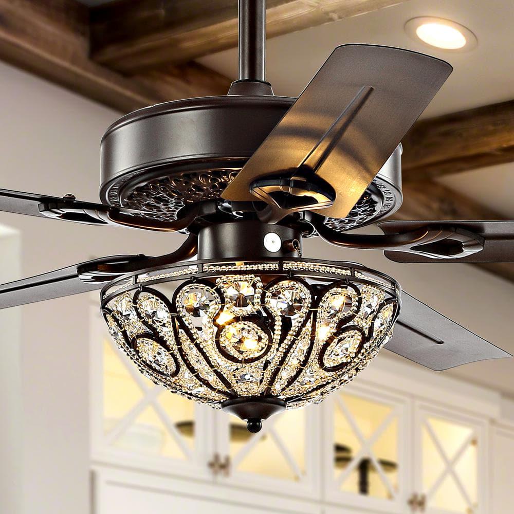 JONATHAN Y Ali 48 in Oil Rubbed Bronze 3Light Wrought Iron LED Ceiling Fan with Light and Remote