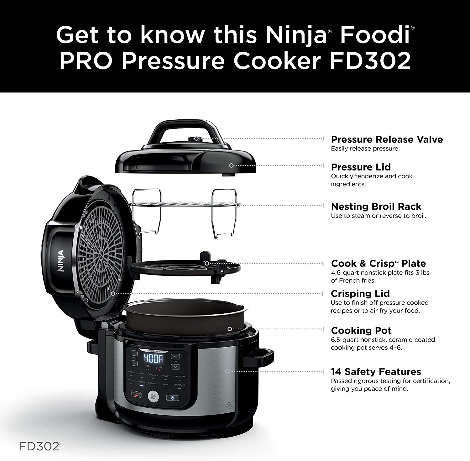 Ninja FD302 Foodi 11-in-1 Pro 6.5 qt. Pressure Cooker and Air Fryer