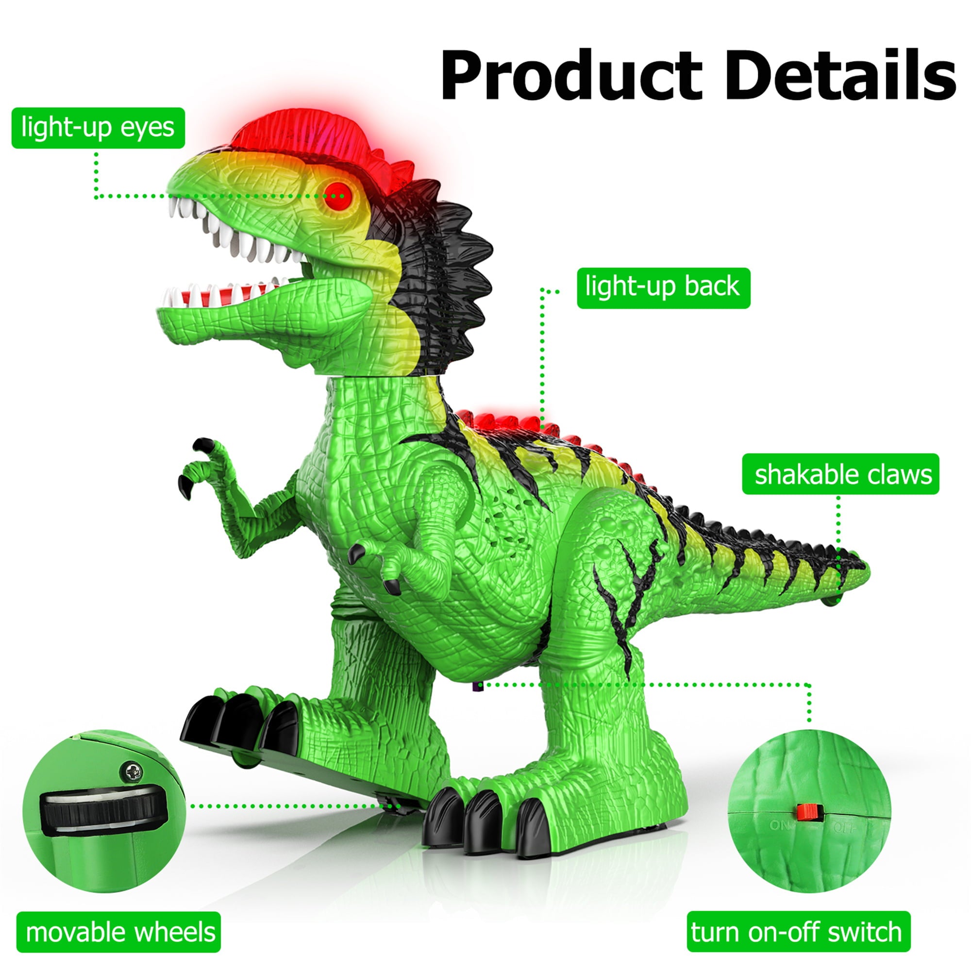 Wupuaait 2.4Ghz RC Giant Dinosaur Robot Toys Gift with 360° Rotation for 3-12 Years Old Kids， Green